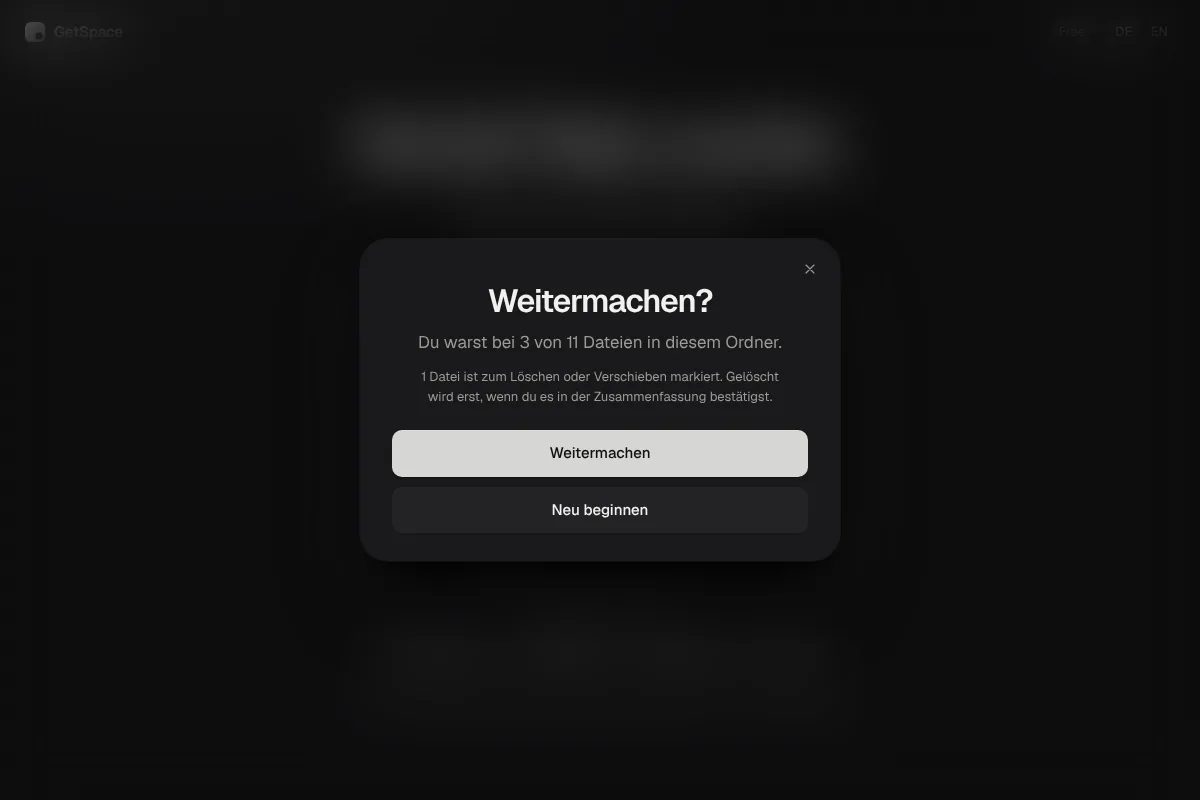 Der Dialog „Weitermachen?“ beim erneuten Öffnen eines Ordners