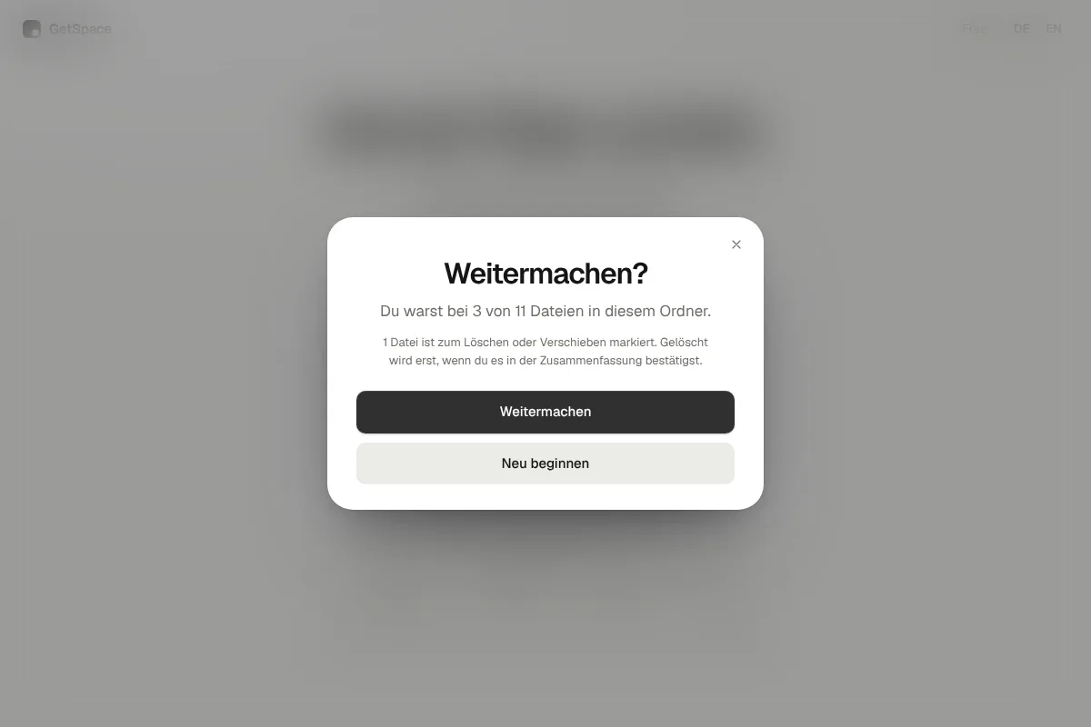 Der Dialog „Weitermachen?“ beim erneuten Öffnen eines Ordners